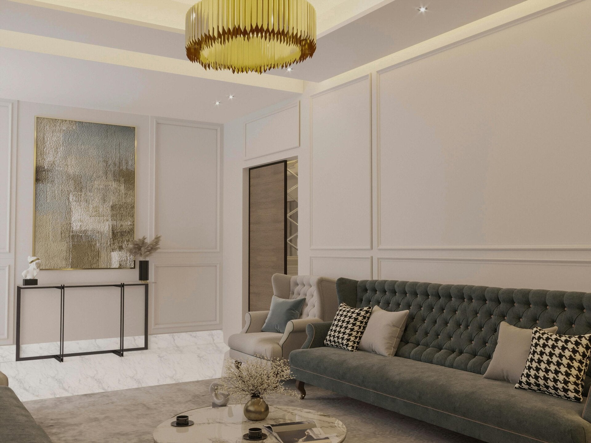 Contemporary interior with precise wall and floor finishes